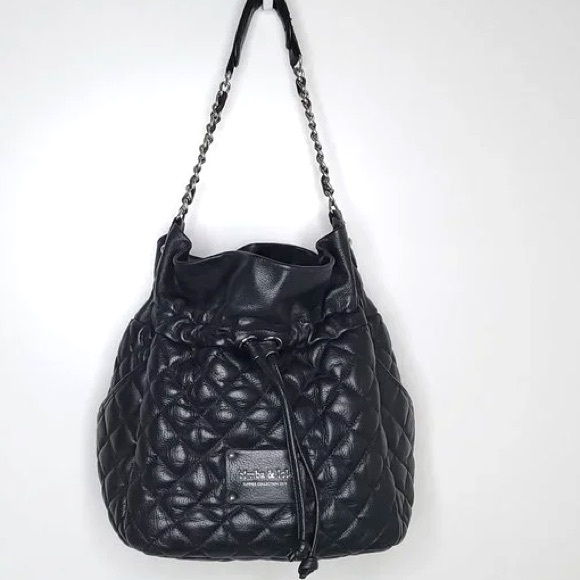 bimba y lola Handbags - Bimba y Lola Black quilted bucket shoulder bag purse drawstring closure Spain